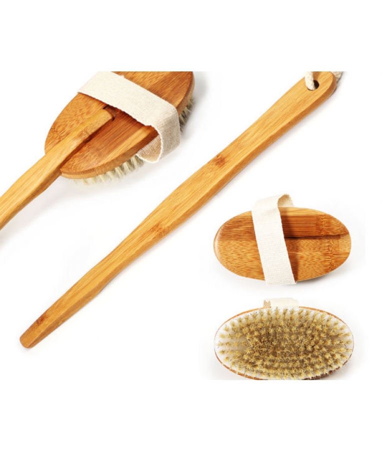 Бамбукова масажна щітка для тіла ВODY BRUSH із 100% білою щетиною кабана 